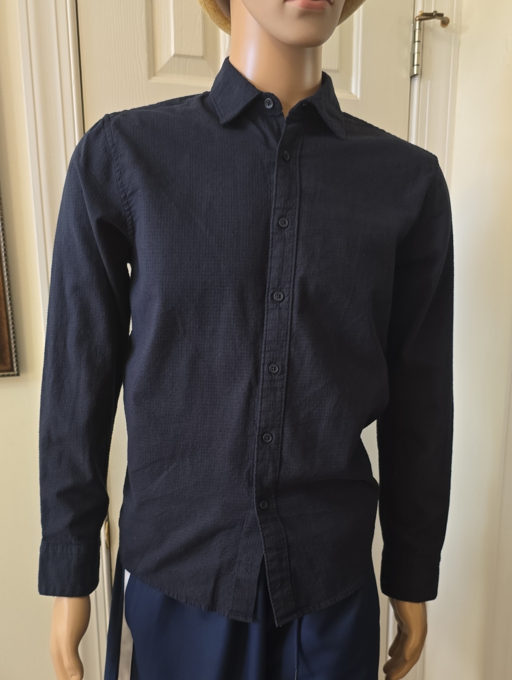 Apt. 9 Brand Men's Navy Blue Long Sleeves Button-Up Dress Shirt Size Small
